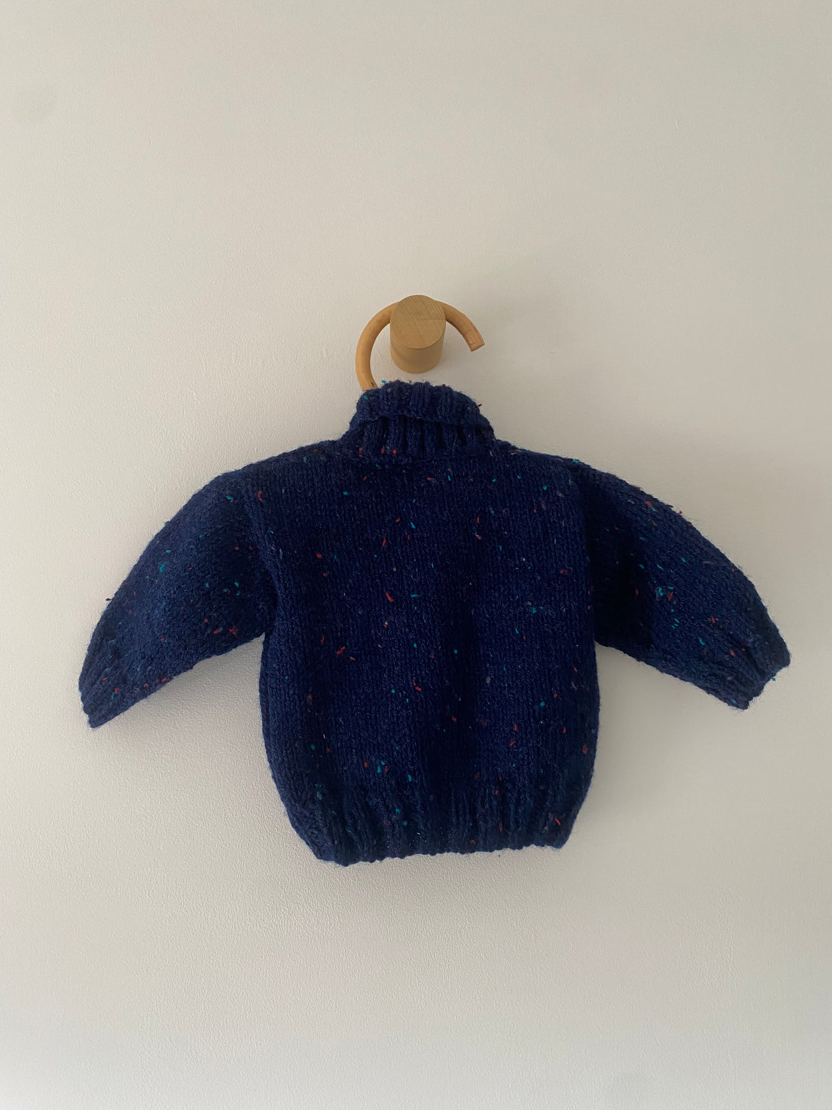 0-3M navy blue fleck hand-knitted cardigan with collar