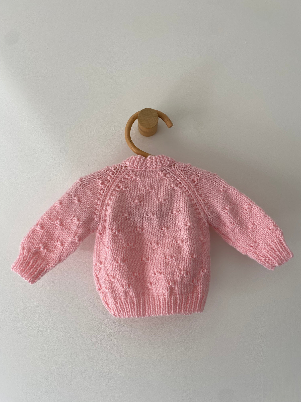 0-3M pink popcorn hand-knitted cardigan