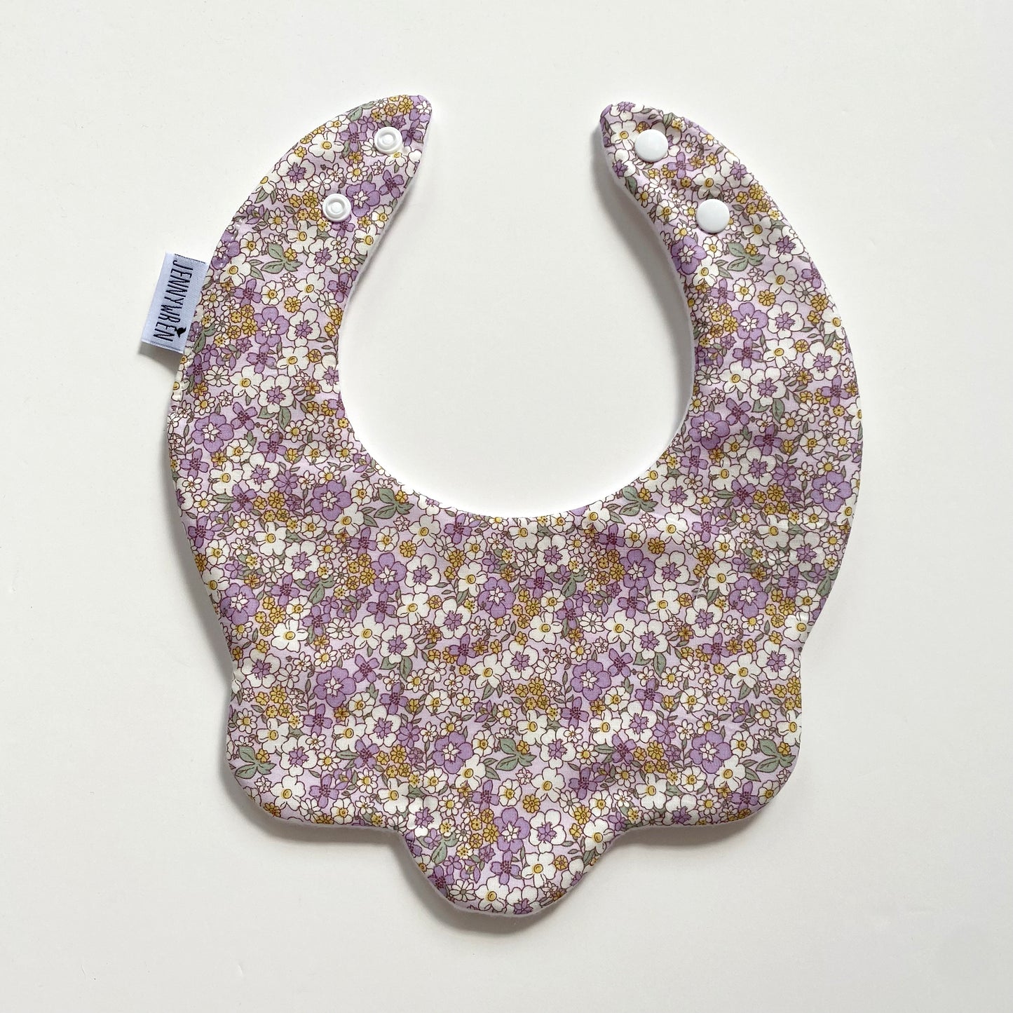 Pastel lilac and yellow floral scallop bib