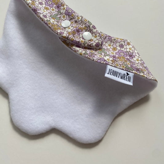Pastel lilac and yellow floral scallop bib