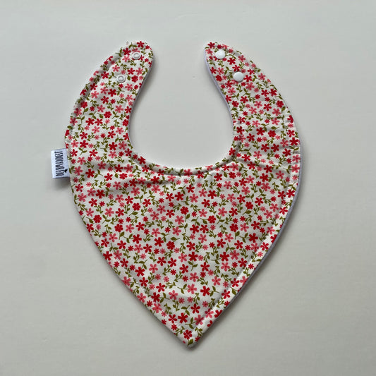 Red coral ditsy on cream bandana bib