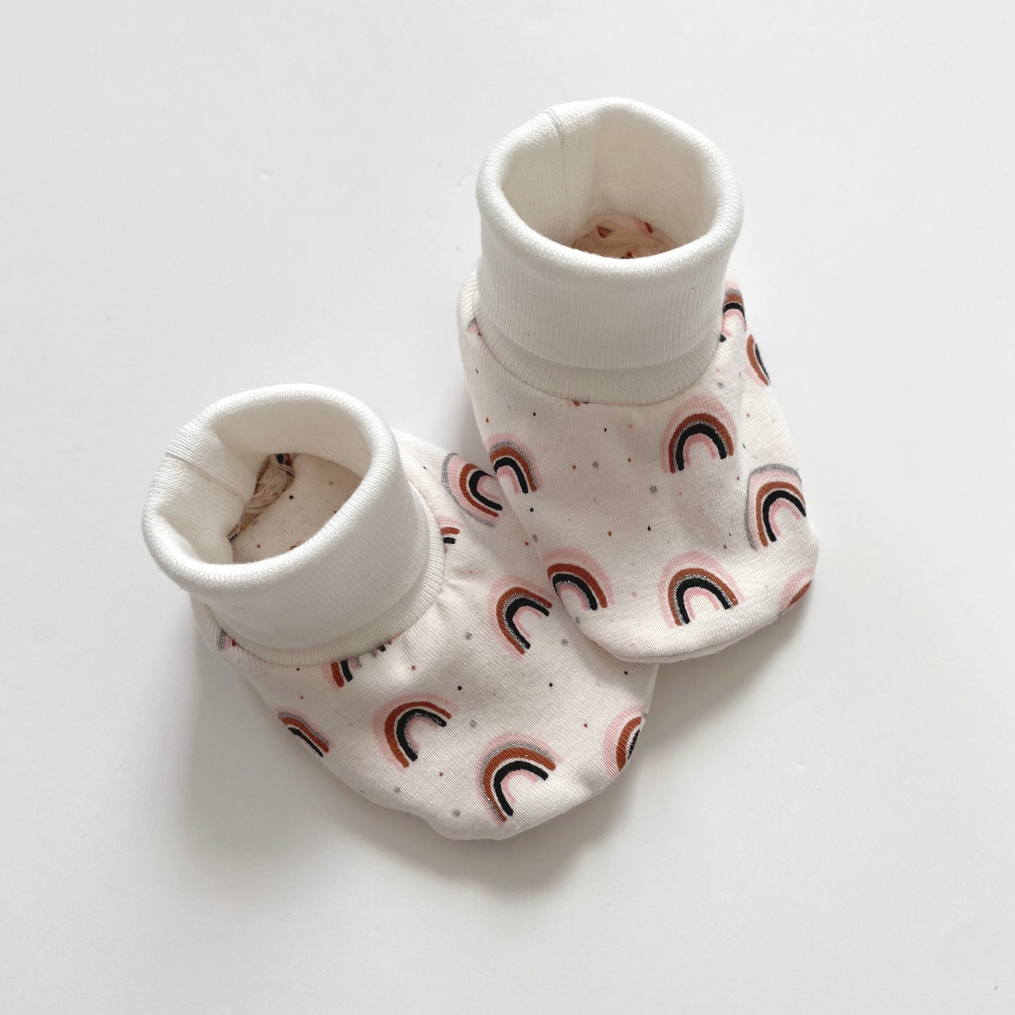 0-3M cream rainbow fabric booties