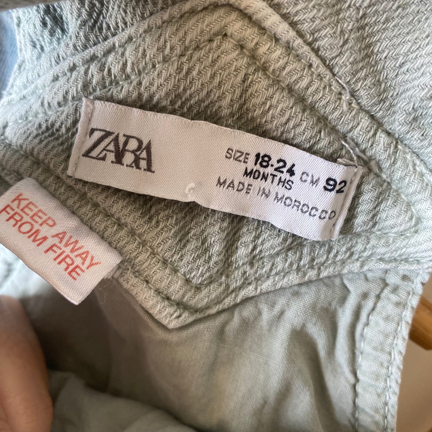 18-24M Zara sage green soft denim dungarees