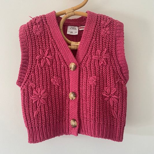 2-3Y Zara pink knitted floral waistcoat