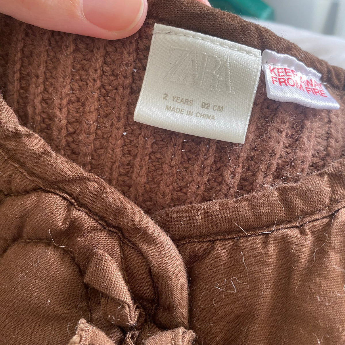 18-24M Zara brown knit floral embroidered quilted jacket
