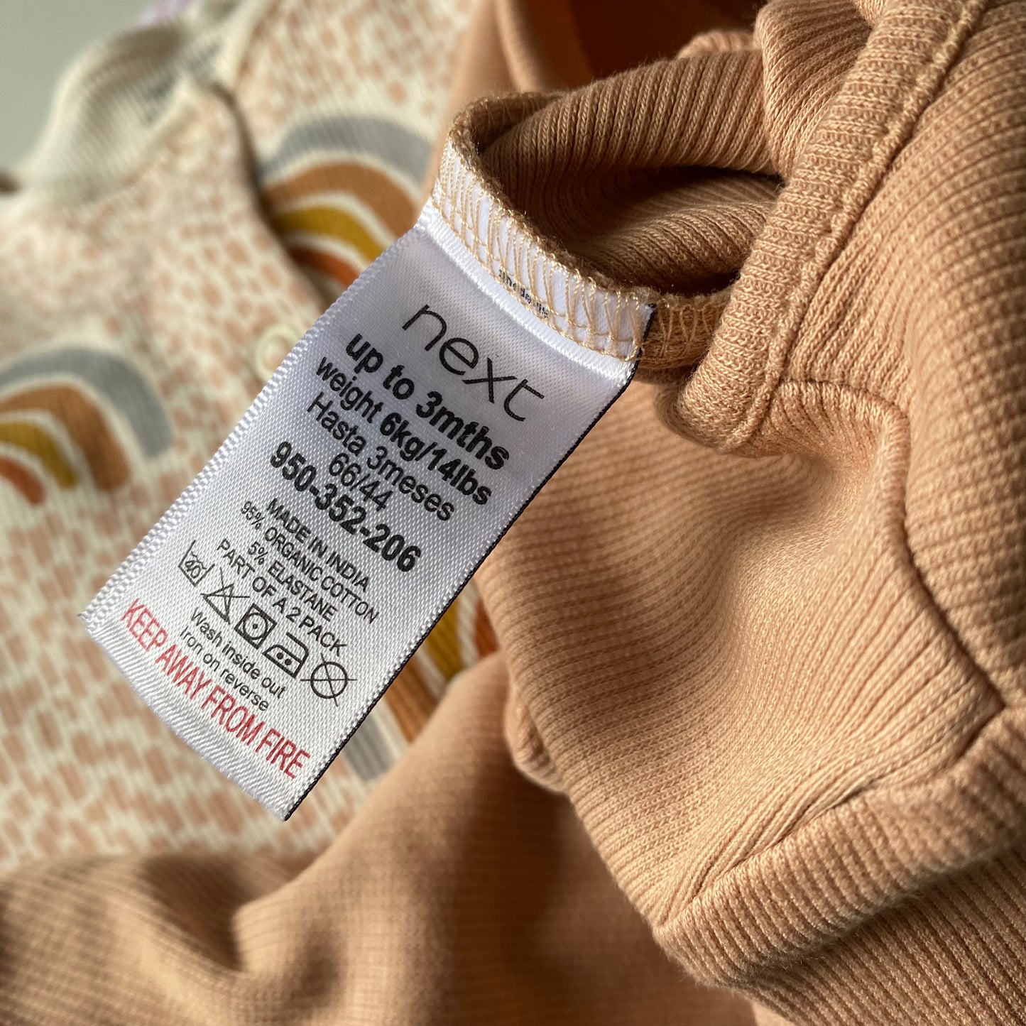 0-3M Next ribbed sleepsuits - rainbow and Bebe
