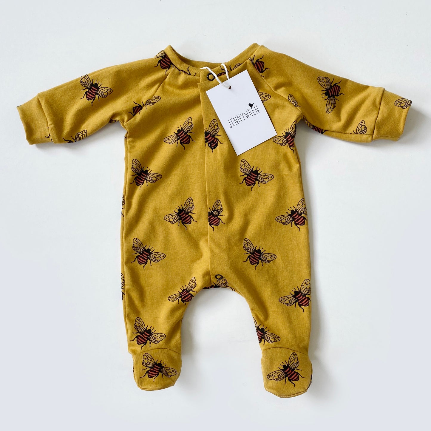 Mustard bee footed babygrow
