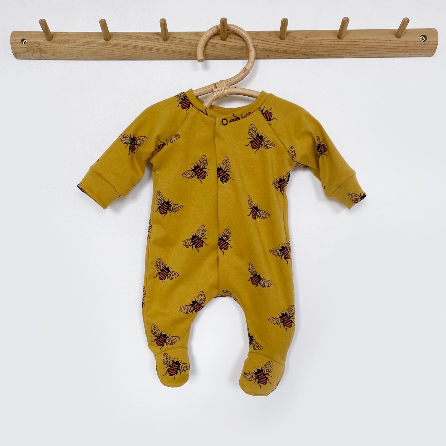 Mustard bee footed babygrow