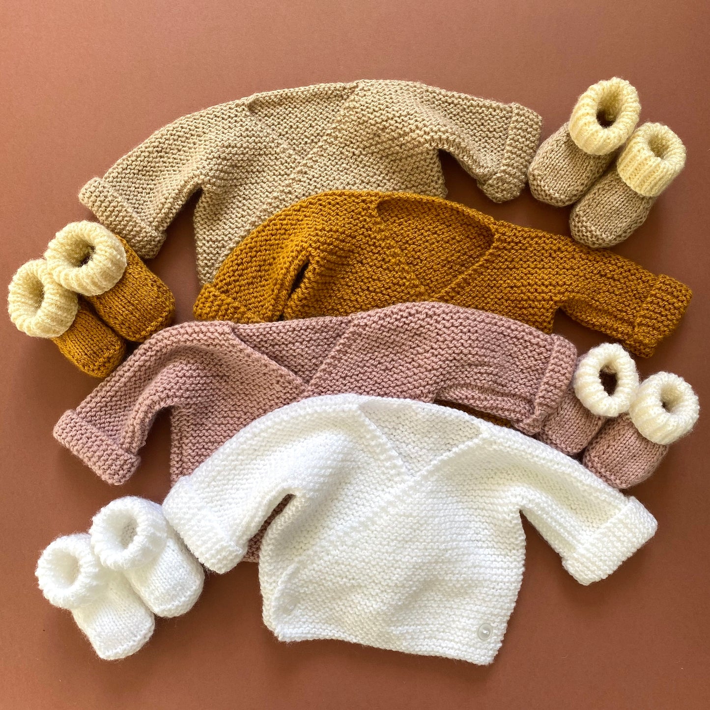 Choice of wrap knitted cardigan and booties baby set