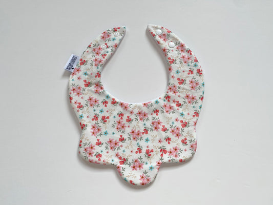 White with red pink flowers scallop bib