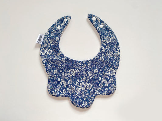 Blue ditsy floral scallop bib