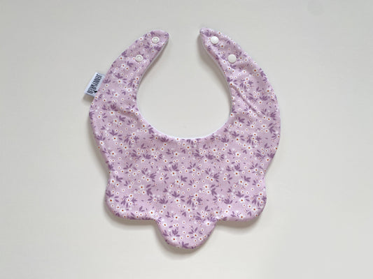 Lilac ditsy floral scallop bib