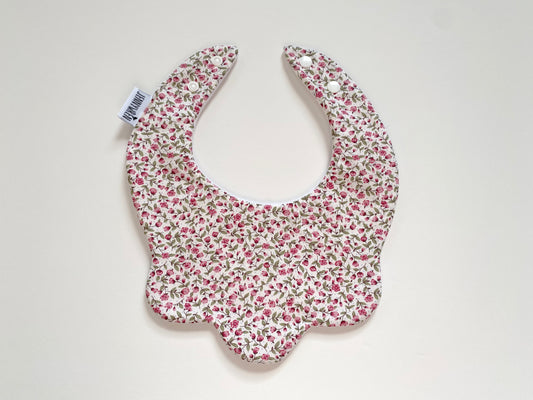 Cream with pink flowers scallop bib