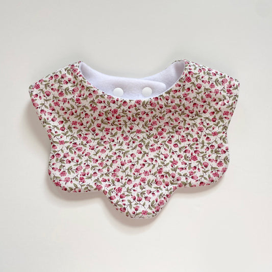 Cream with pink flowers scallop bib
