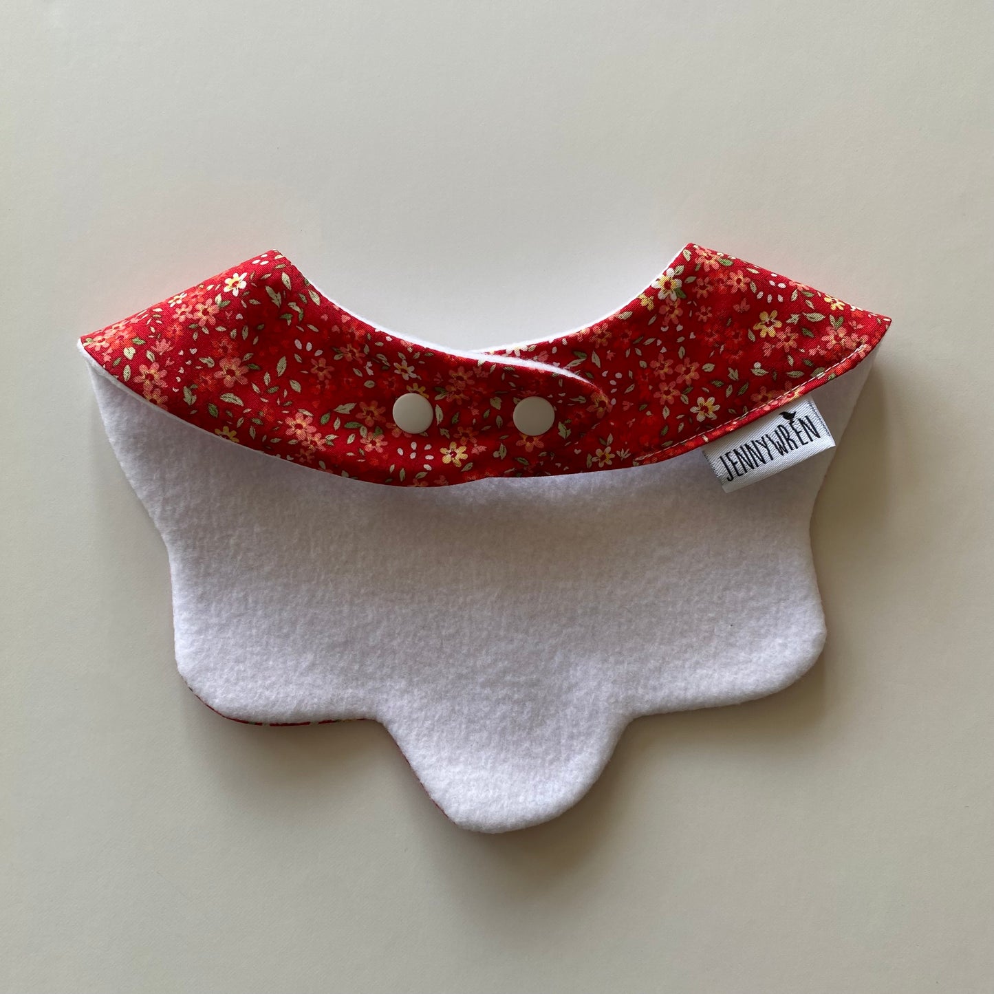 Red floral ditsy scallop bib