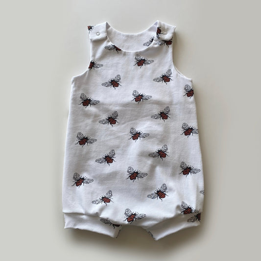 9-12M white bee short romper