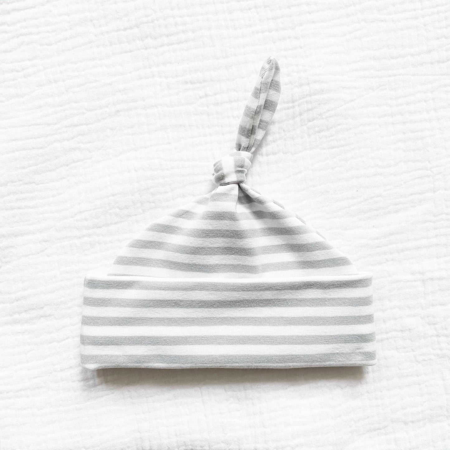 Grey stripe knot hat