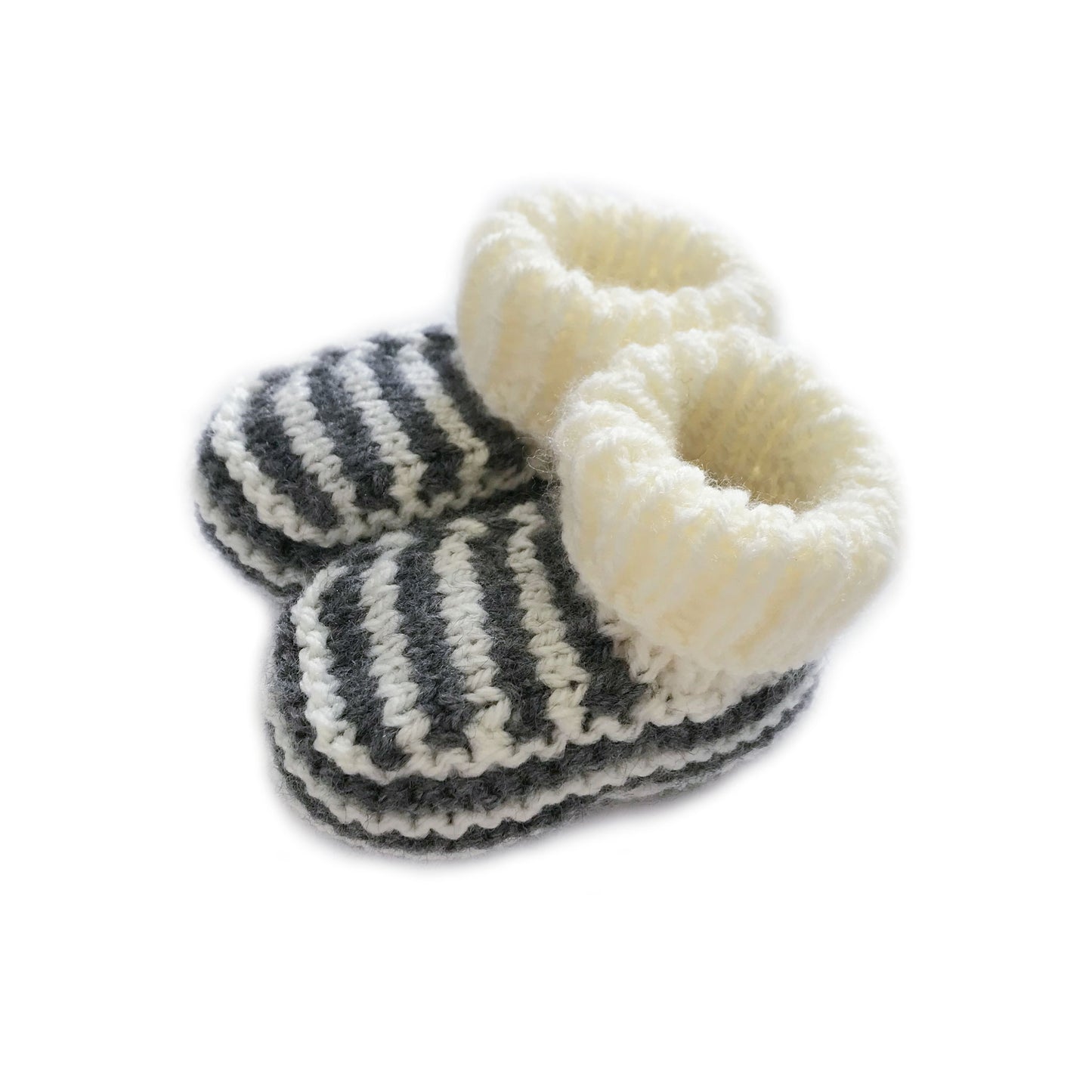 Knitted booties dark grey stripe