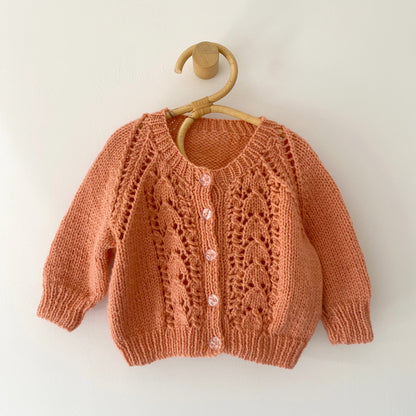 6-9M terracotta textured hand-knitted cardigan