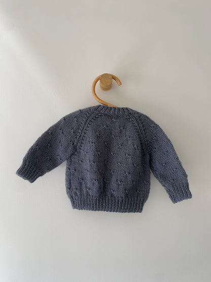 3-6M grey popcorn hand-knitted cardigan and booties set