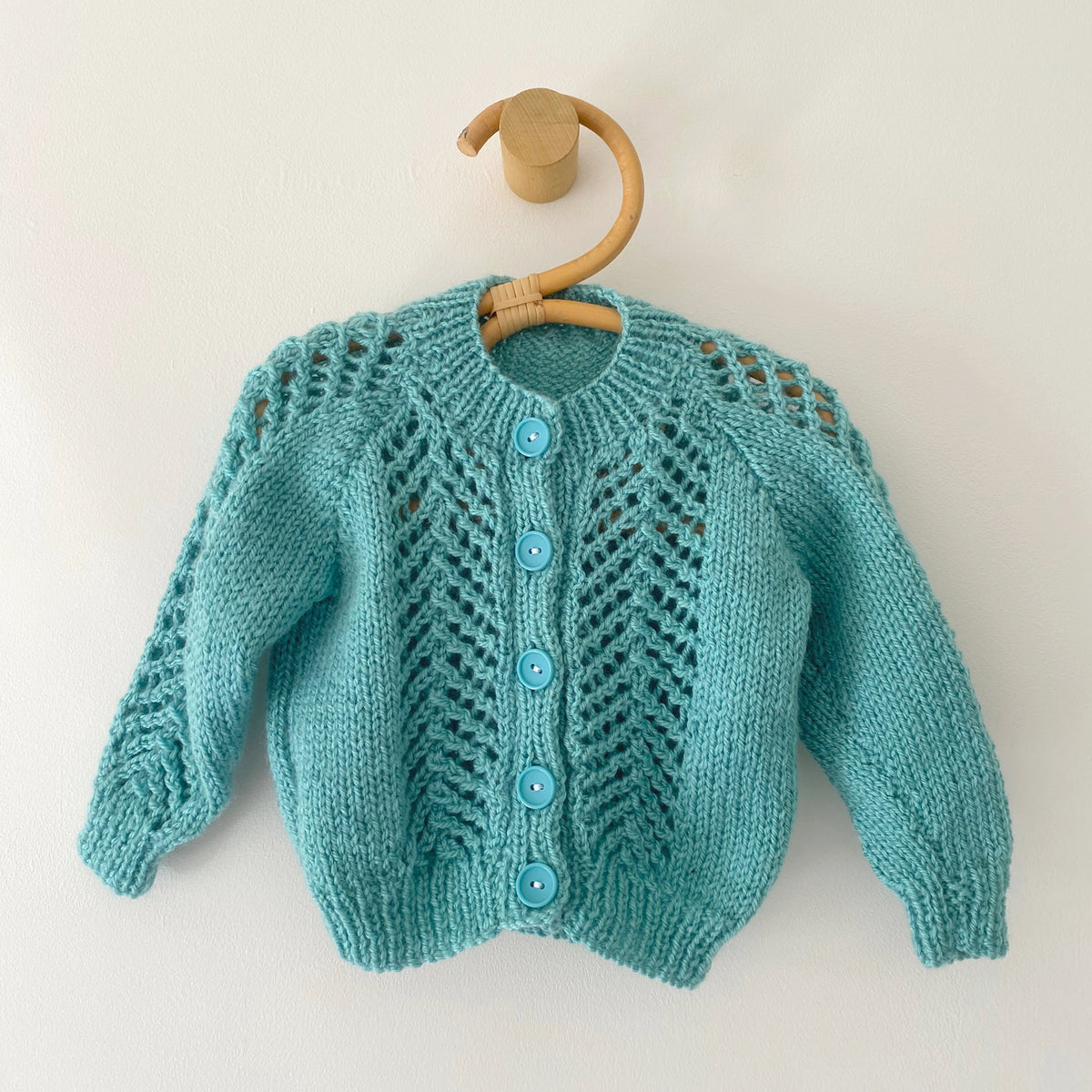 3-6M turquoise patterned hand-knitted cardigan