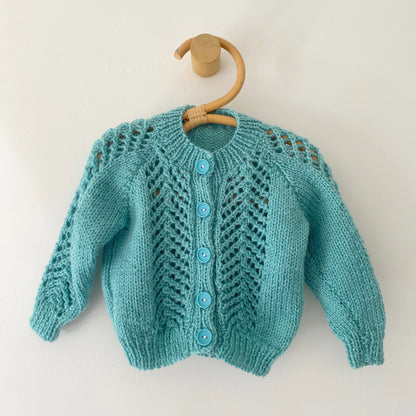 3-6M turquoise patterned hand-knitted cardigan