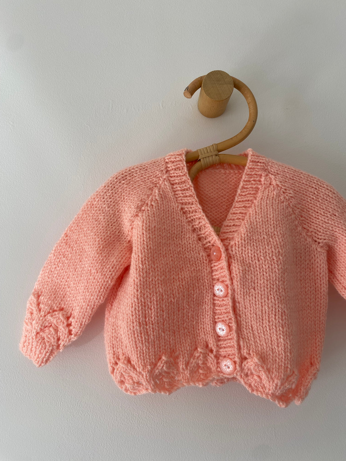 0-3M peach hand-knitted cardigan