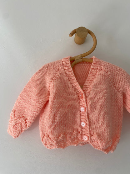 0-3M peach hand-knitted cardigan