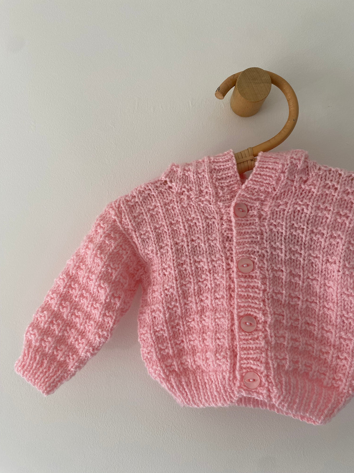 0-3M pink hand-knitted cardigan with hood