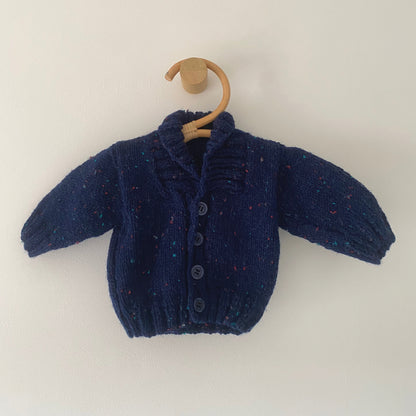 0-3M navy blue fleck hand-knitted cardigan with collar