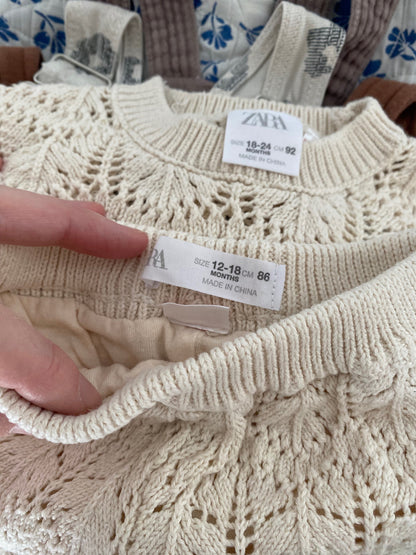 12-18/18-24M Zara cream crochet knit co-ord