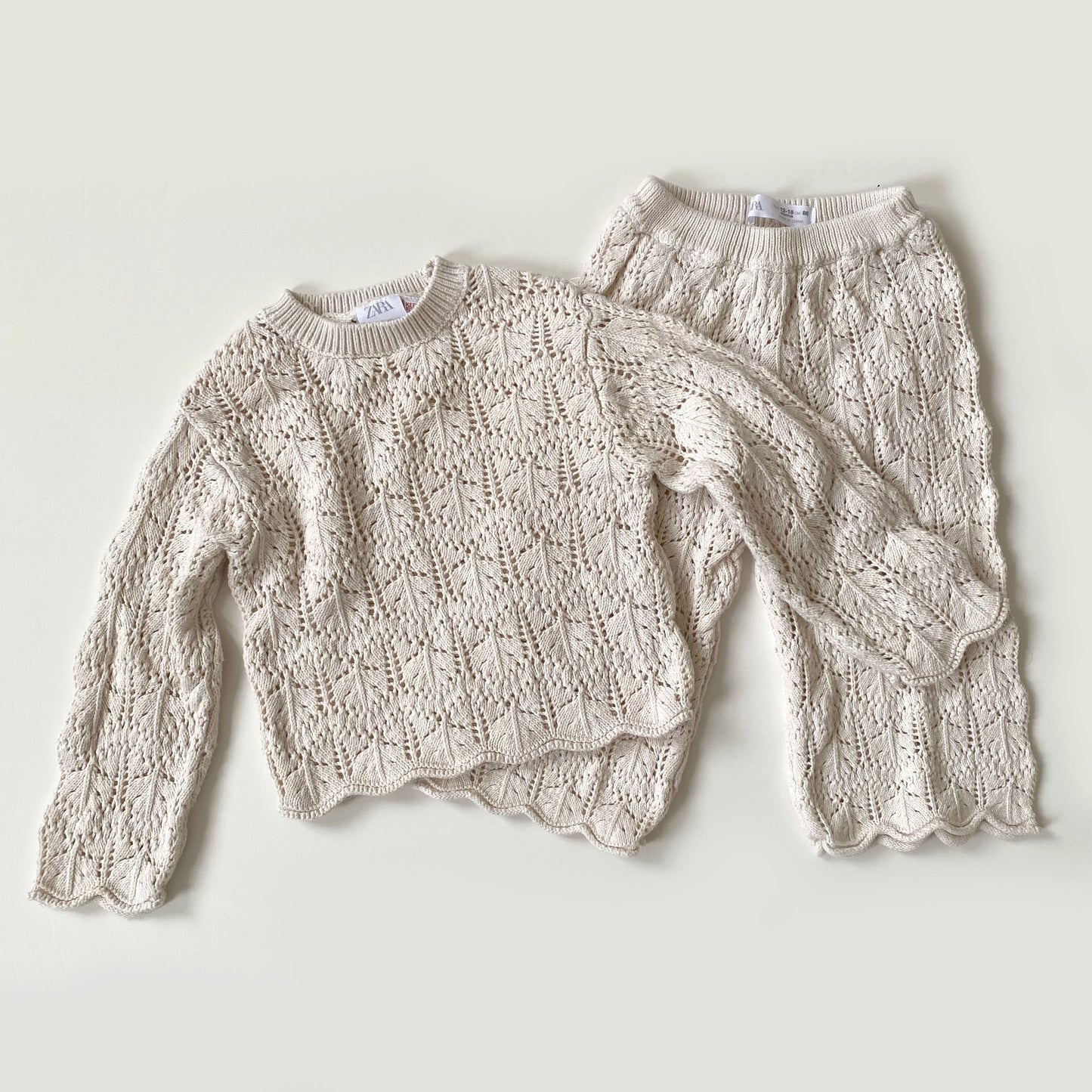 12-18/18-24M Zara cream crochet knit co-ord