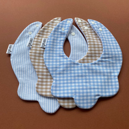 Choice of gingham stripe scallop bib