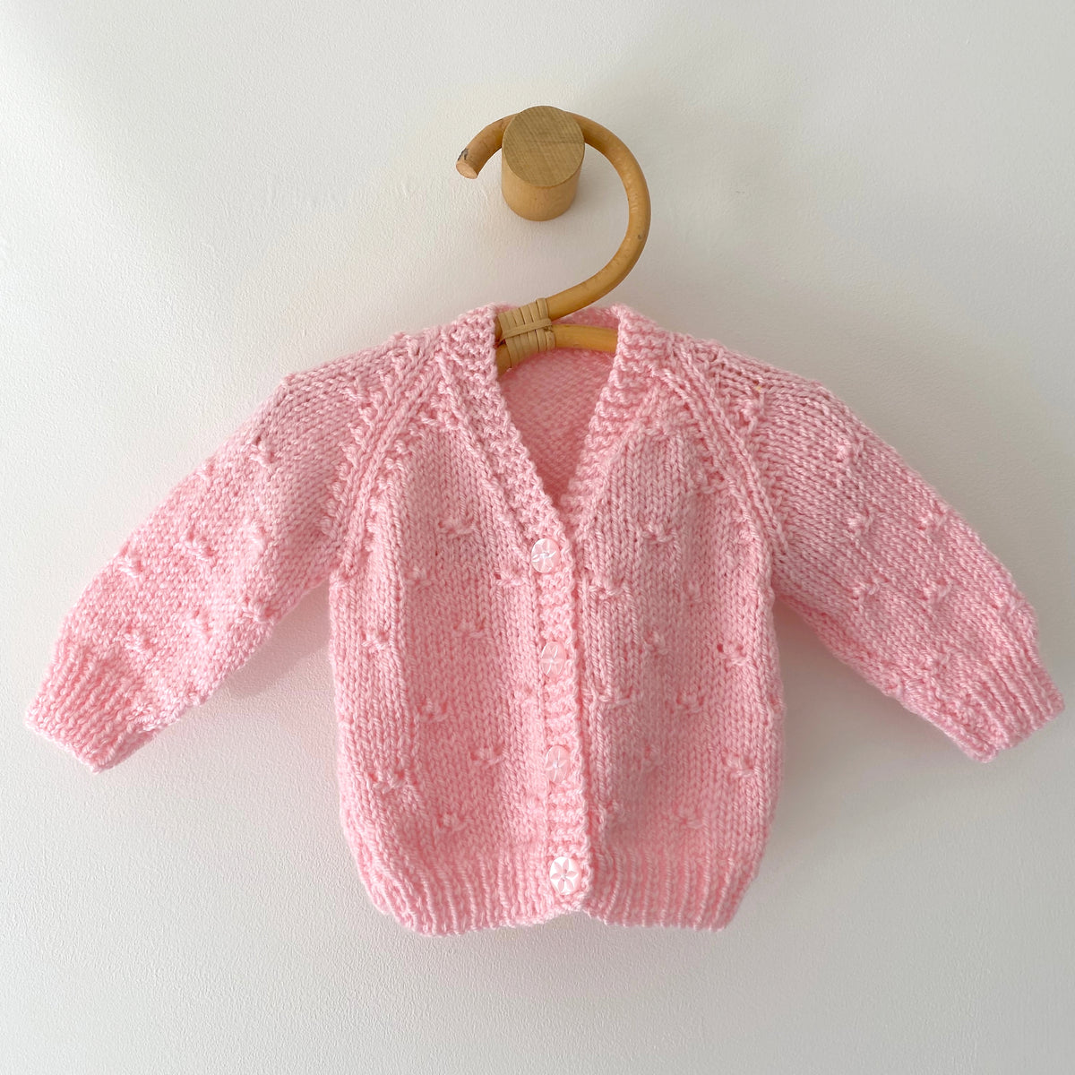 0-3M pink popcorn hand-knitted cardigan
