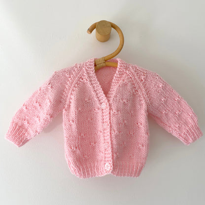 0-3M pink popcorn hand-knitted cardigan