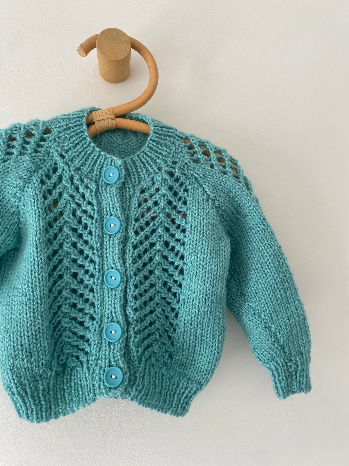 3-6M turquoise patterned hand-knitted cardigan