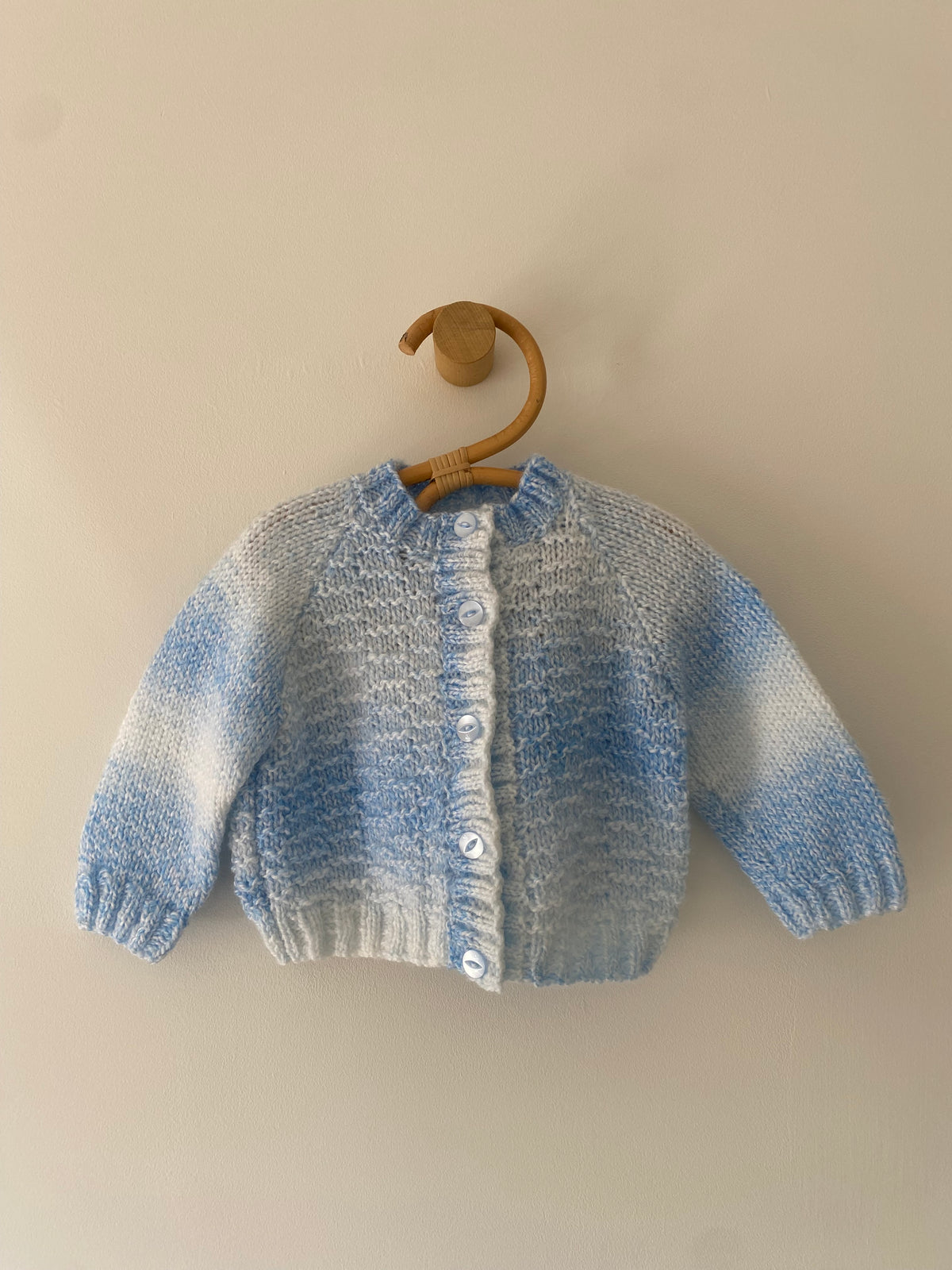 3-6M blue white textured hand-knitted cardigan