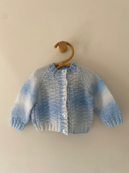 3-6M blue white textured hand-knitted cardigan