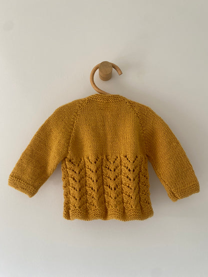 3-6M mustard patterned hand-knitted cardigan