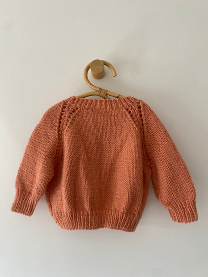 6-9M terracotta textured hand-knitted cardigan