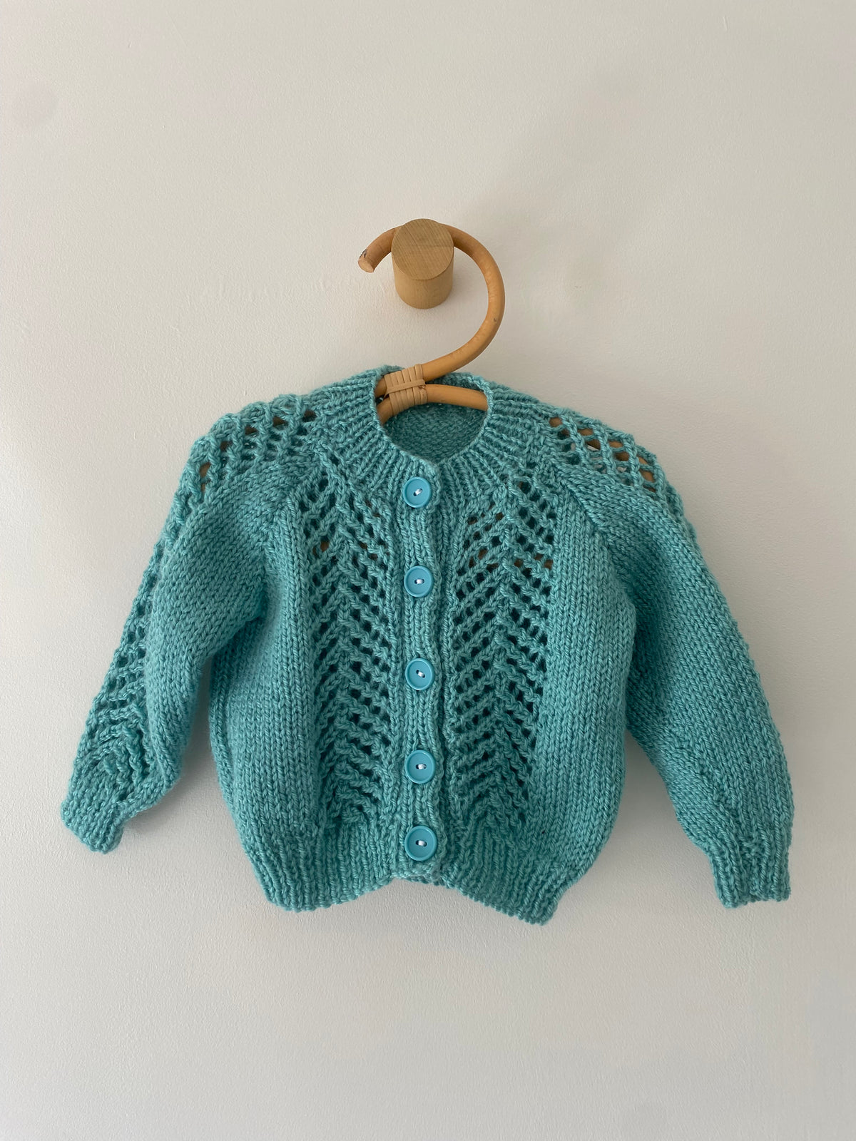 3-6M turquoise patterned hand-knitted cardigan
