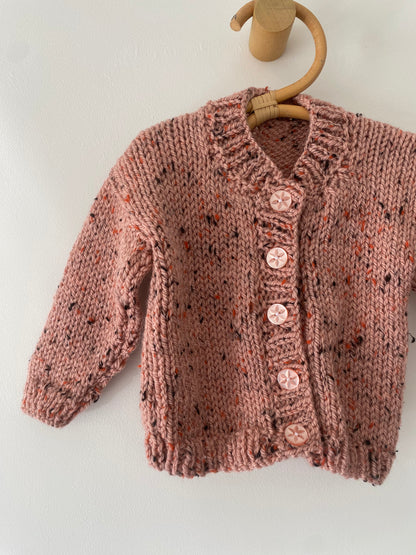 3-6M pink textured hand-knitted cardigan