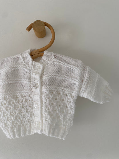 0-3M white hand-knitted cardigan