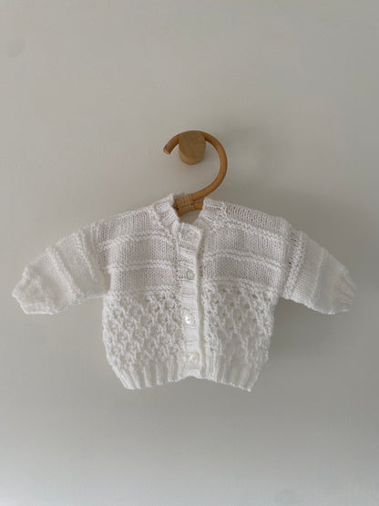 0-3M white hand-knitted cardigan