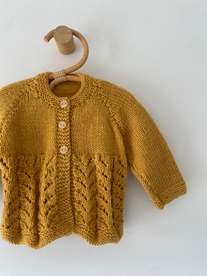 3-6M mustard patterned hand-knitted cardigan