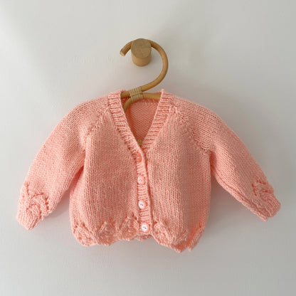 0-3M peach hand-knitted cardigan