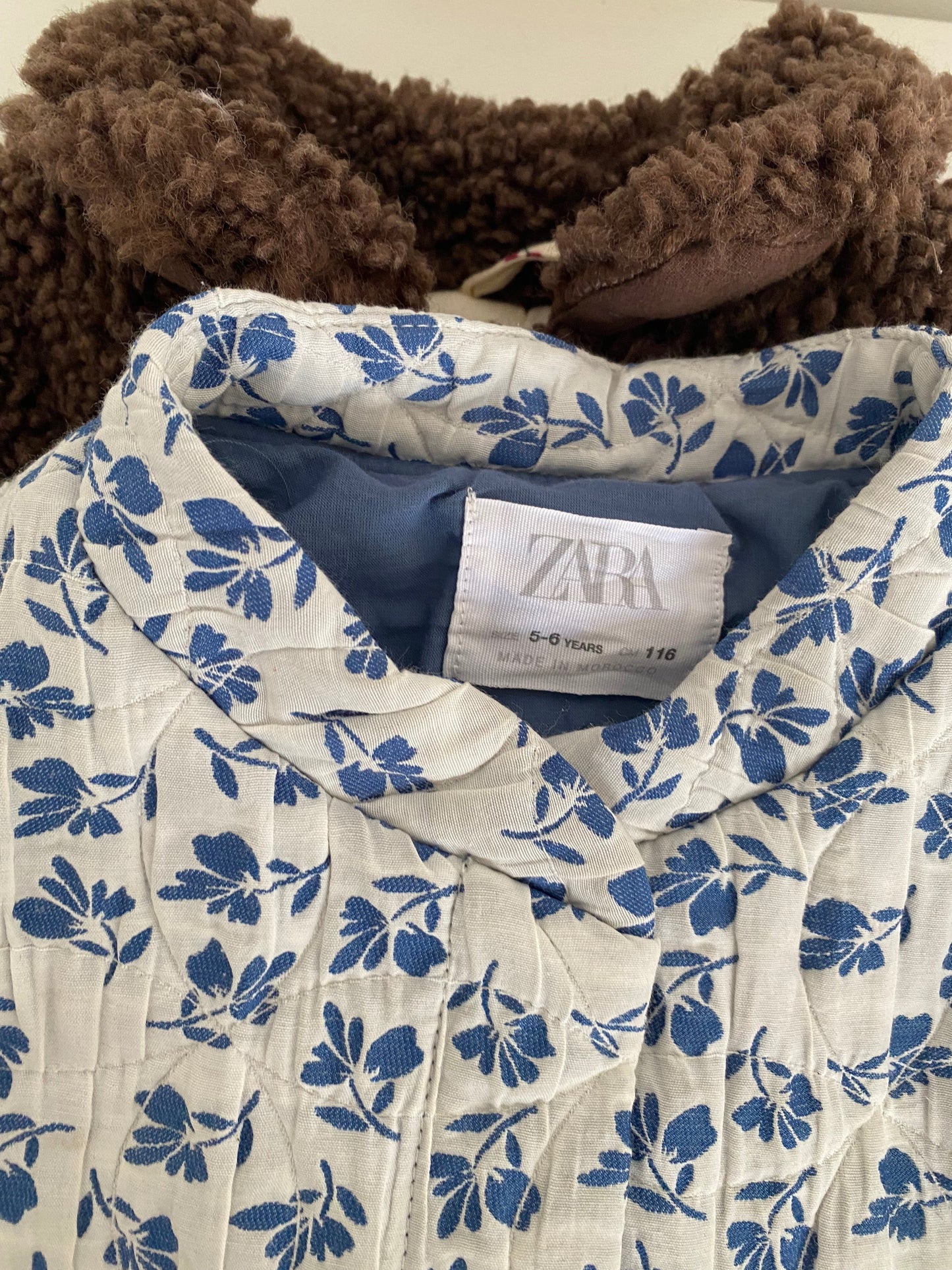 5-6Y Zara blue ditsy quilted bomber jacket
