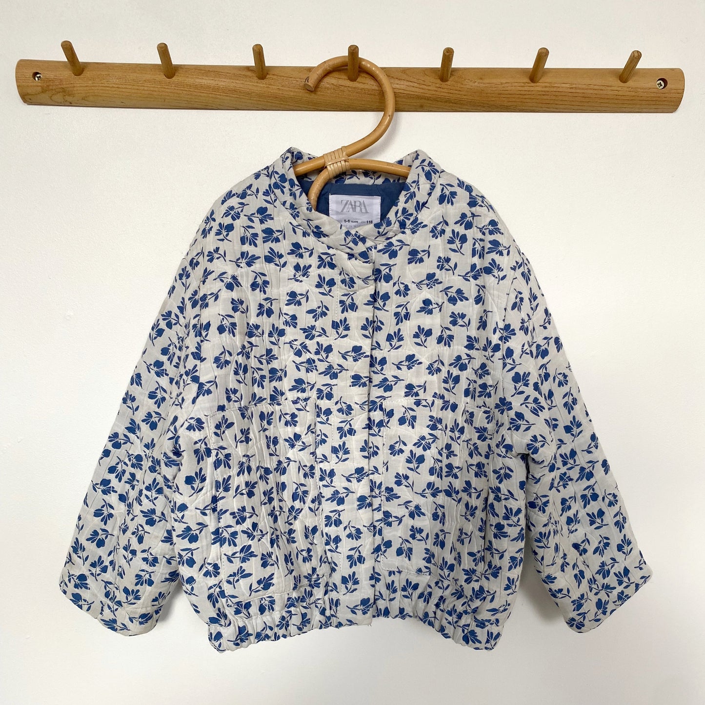 5-6Y Zara blue ditsy quilted bomber jacket