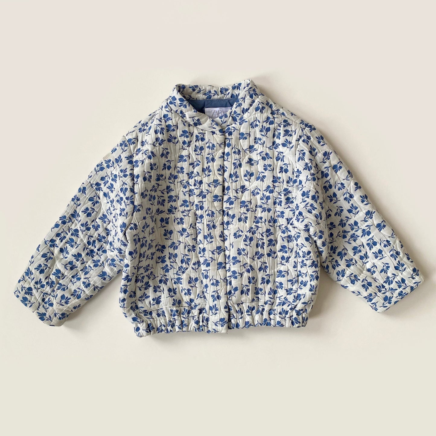 5-6Y Zara blue ditsy quilted bomber jacket