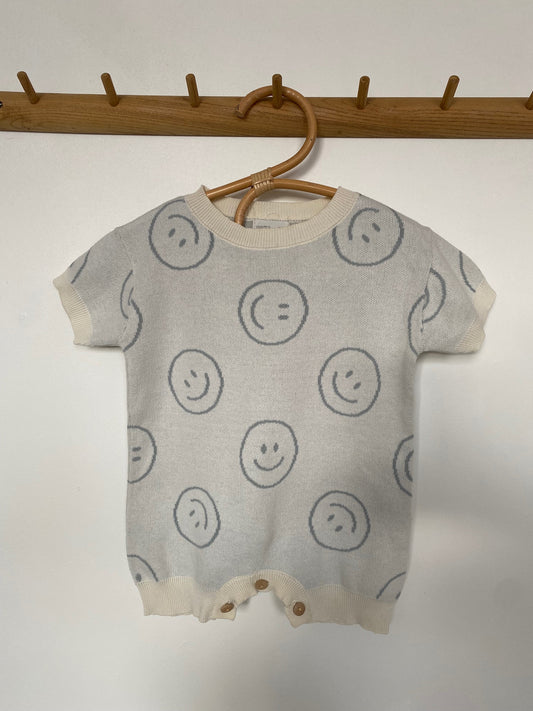6-12M Hunter + Rose cream smiley face knitted romper